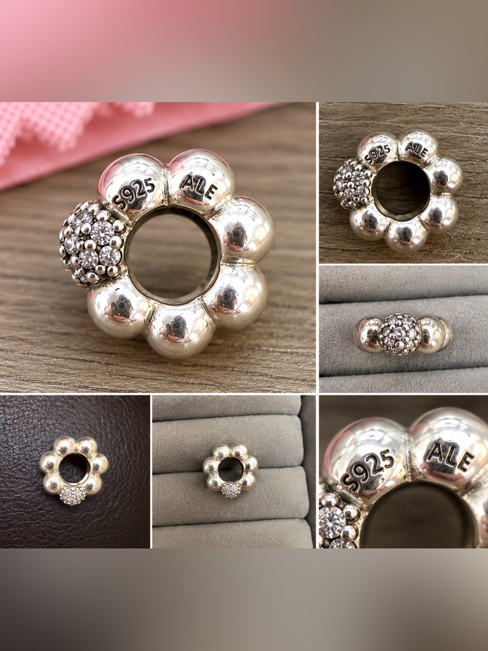 Pandora Silver Daisy Spacer Charm with Clear Pavé Accent